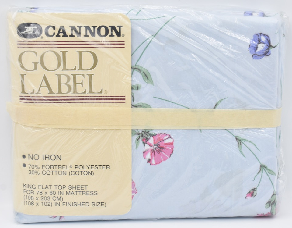 Vintage Cannon Gold Label King Flat Sheet Floral 78 X 80” Fortrel