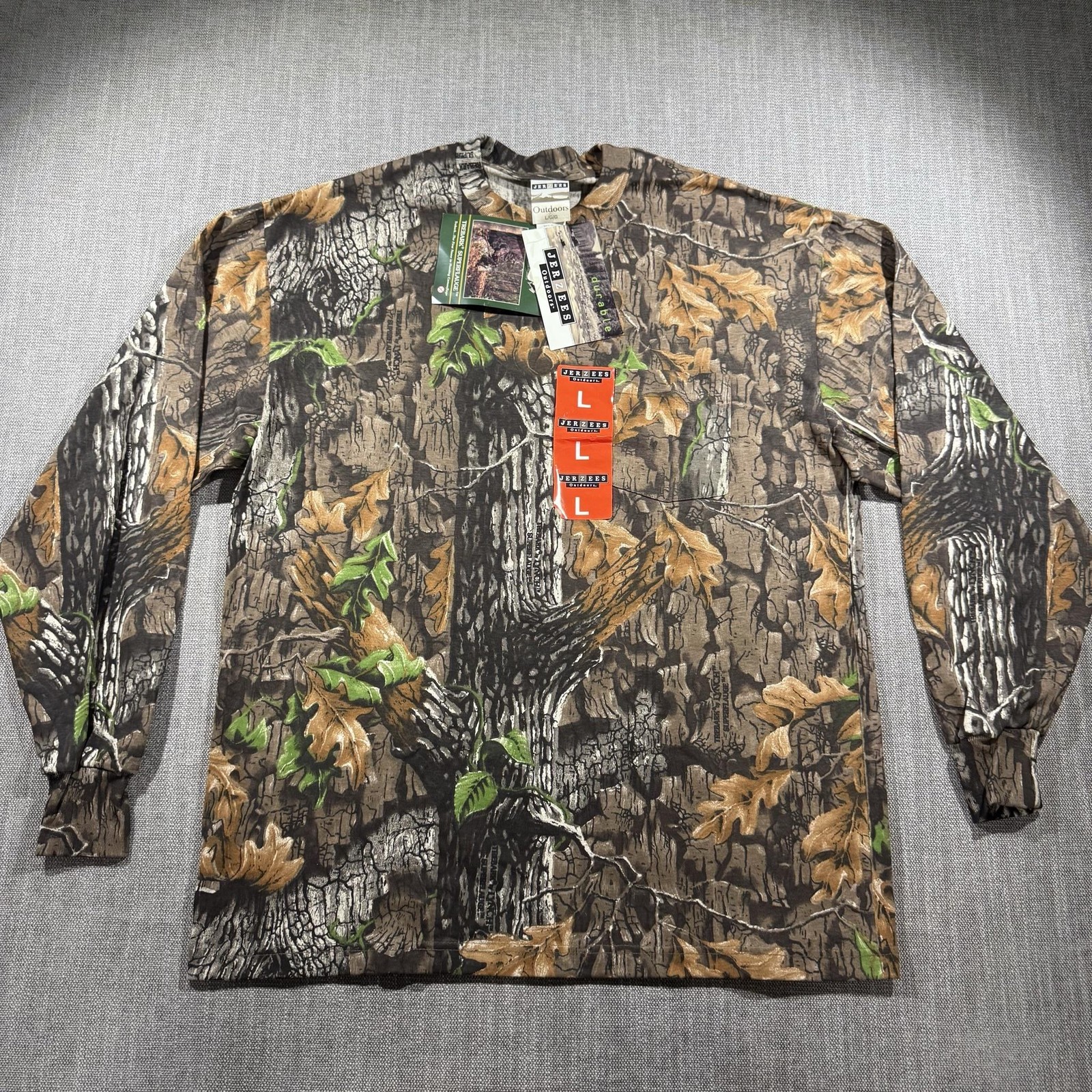 Vintage Jerzees Outdoors Shirt Mens Large Camo Long Sleeve Hunting Trebark USA