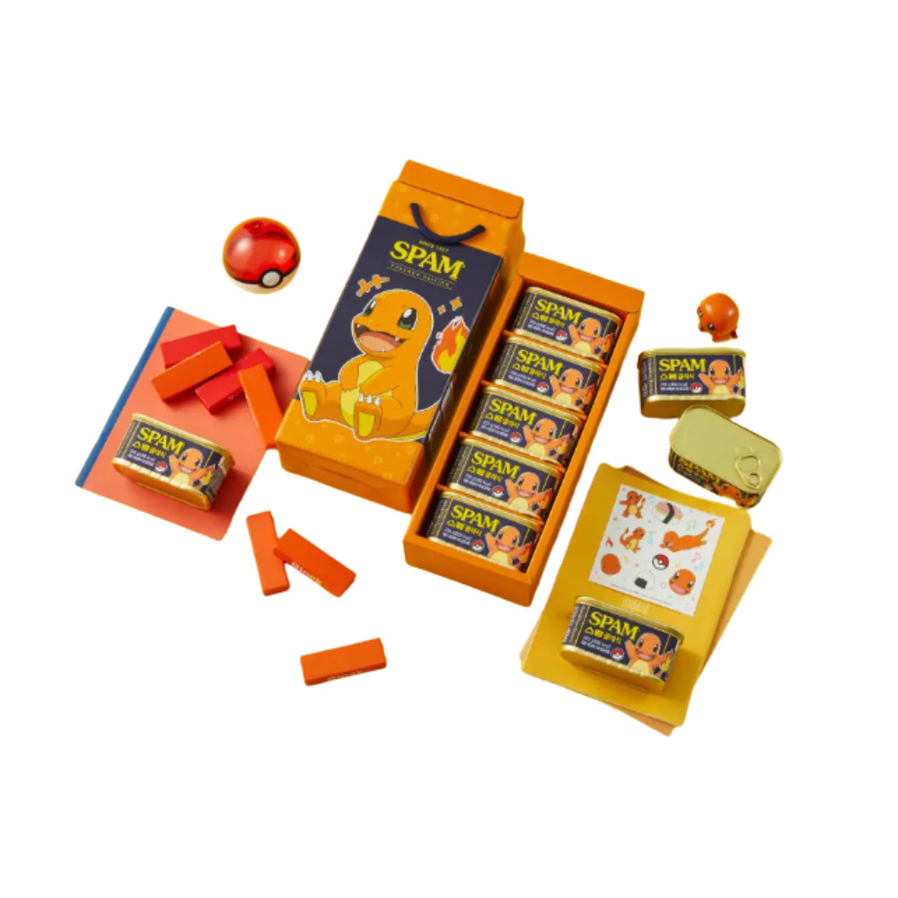 SPAM Classic Pokemon Charmander Edition 200g x 5 Cans Gift Set Sticker Included