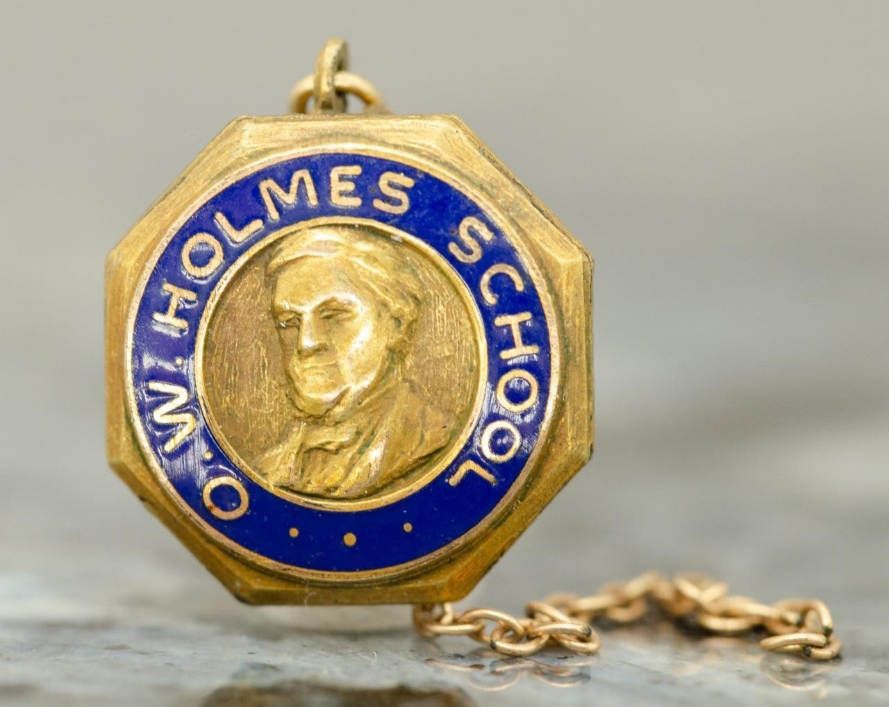 Vintage O.W. Holmes School Award Pin Oliver Wendell Holmes Blue Enamel Gold Tone