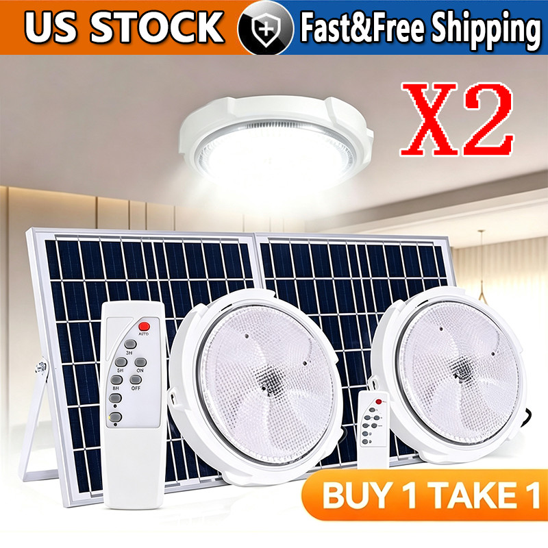 2PCS Solar Panel Powered Light Pendant Ceiling Lamp In/Outdoor Garden Shed Barn