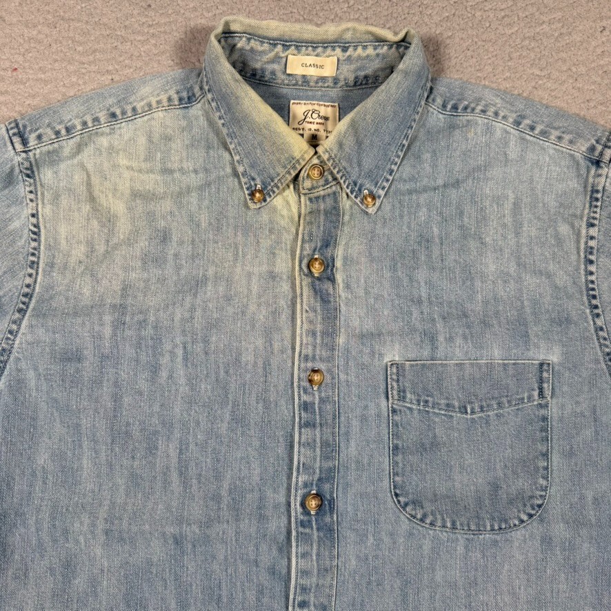 J Crew Shirt Mens Medium Blue Denim Classic Fit Cotton Button Down Casual Preppy