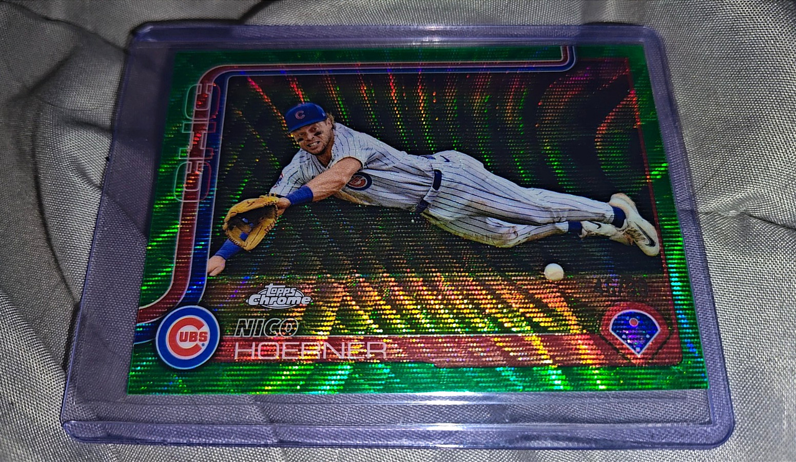 Topps Chrome 2025 Nico Hoerner #107 Chicago Cubs Green Wave Refractor 46/99 Topps Chrome 2025 Nico Hoerner #107 Chicago Cubs Green Wave Refractor 46/99