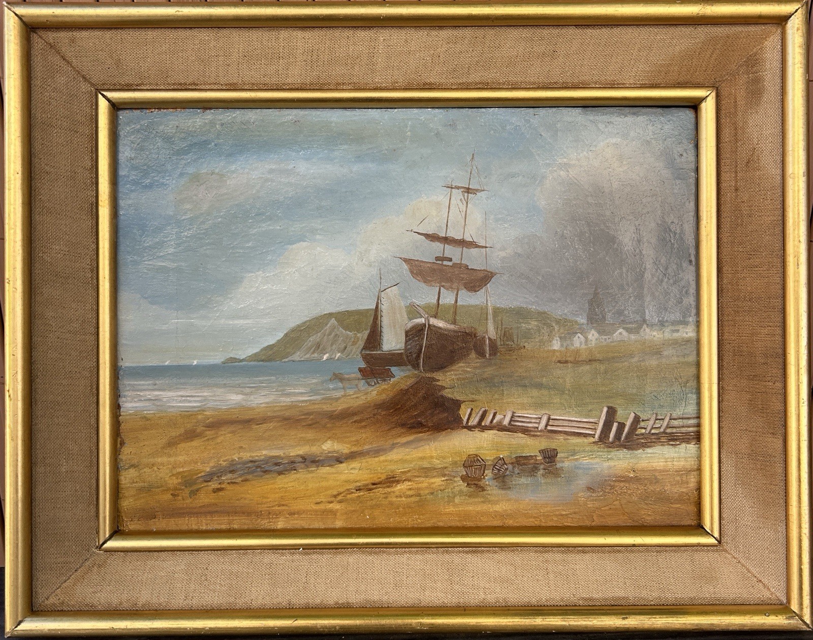 Fishing Boat Seascape Original Antique 1890’s Oil Painting Hand Made Framed