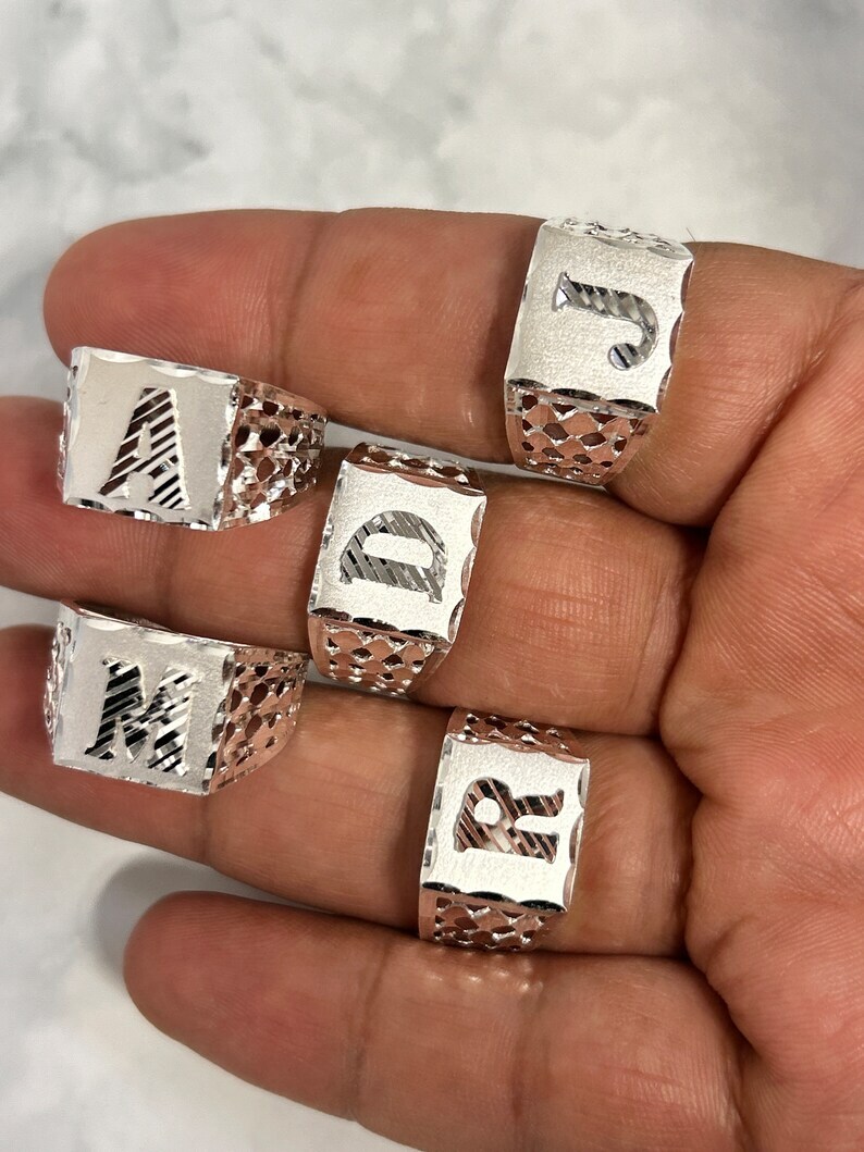 Mens Initial Solid Sterling 925 Genuine Silver Letter Alphabet Ring Mens Silver Mens Initial Solid Sterling 925 Genuine Silver Letter Alphabet Ring Mens Silver