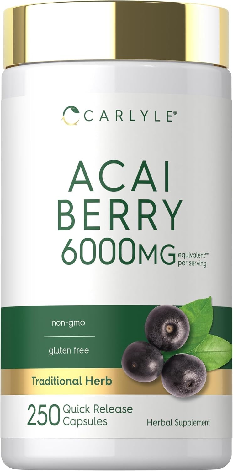 Acai Berry Capsules | 6000mg | 250 count | Non-GMO & Gluten Free | by Carlyle
