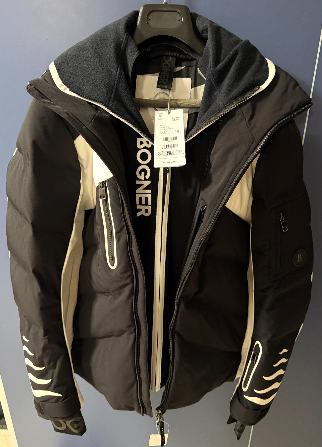 NEW BOGNER JESSY-D 3146-6269 026 DOWN SKI JACKET BLACK WHITE SIZE US 40 EU 50 LG