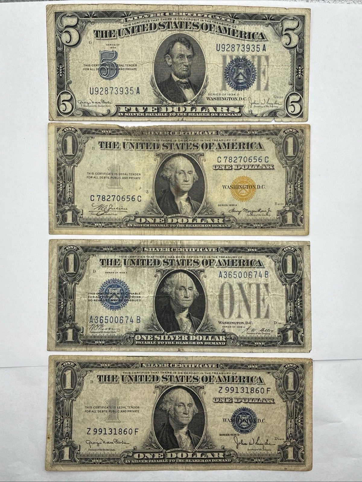 Scarce 1935A North Africa $1 + 1928 Funny Back + $5 & $1 Silver Cert – Mixed Lot