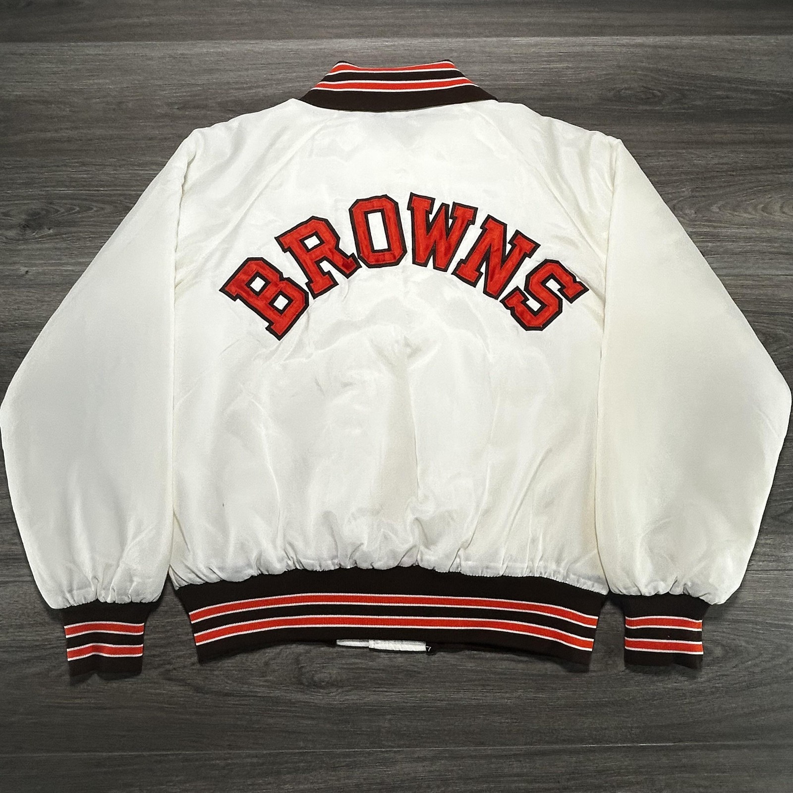 Vintage 80s Cleveland Browns Jacket Mens 2XL White NFL Football Spellout USA