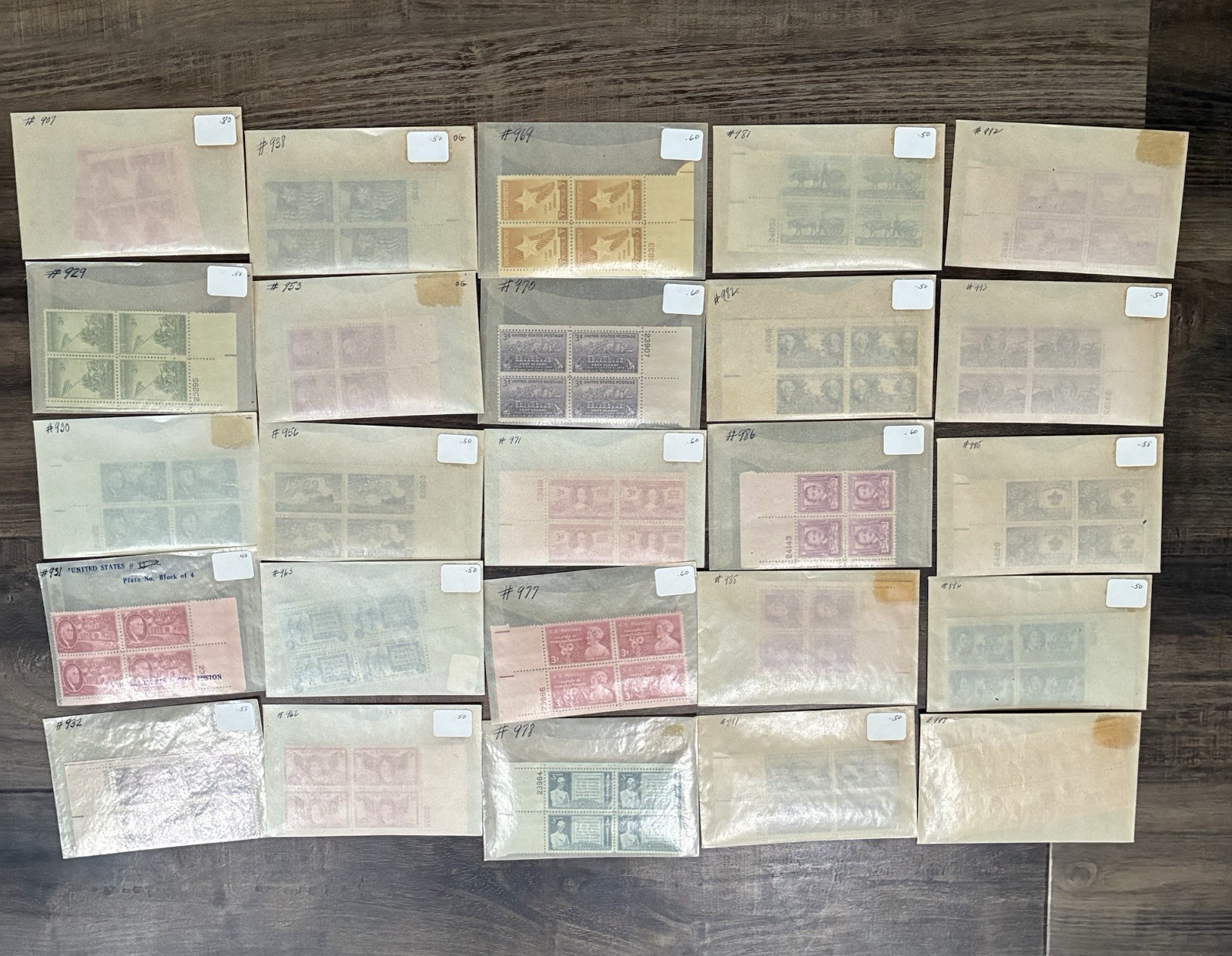 Vintage US Postage Stamp Plate Lot (25) 1940-1950 Mint Unused Scott 907-997