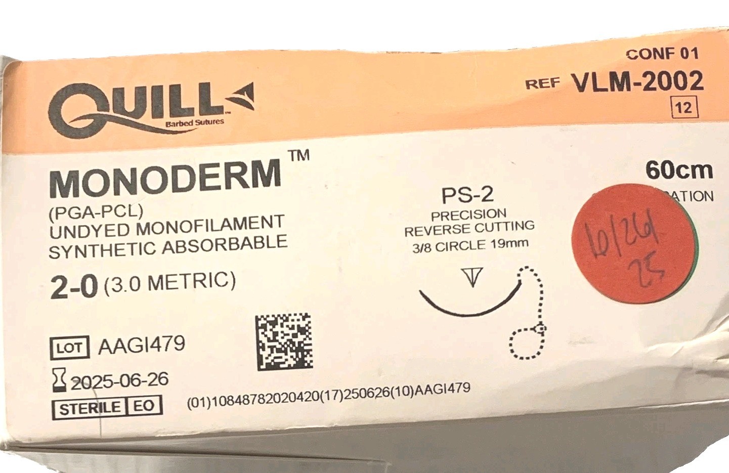 Quill MONODERM PS-2 Suture 2-0 (3.0 Metric) 60cm Precision Reverse Cutting Quill MONODERM PS-2 Suture 2-0 (3.0 Metric) 60cm Precision Reverse Cutting