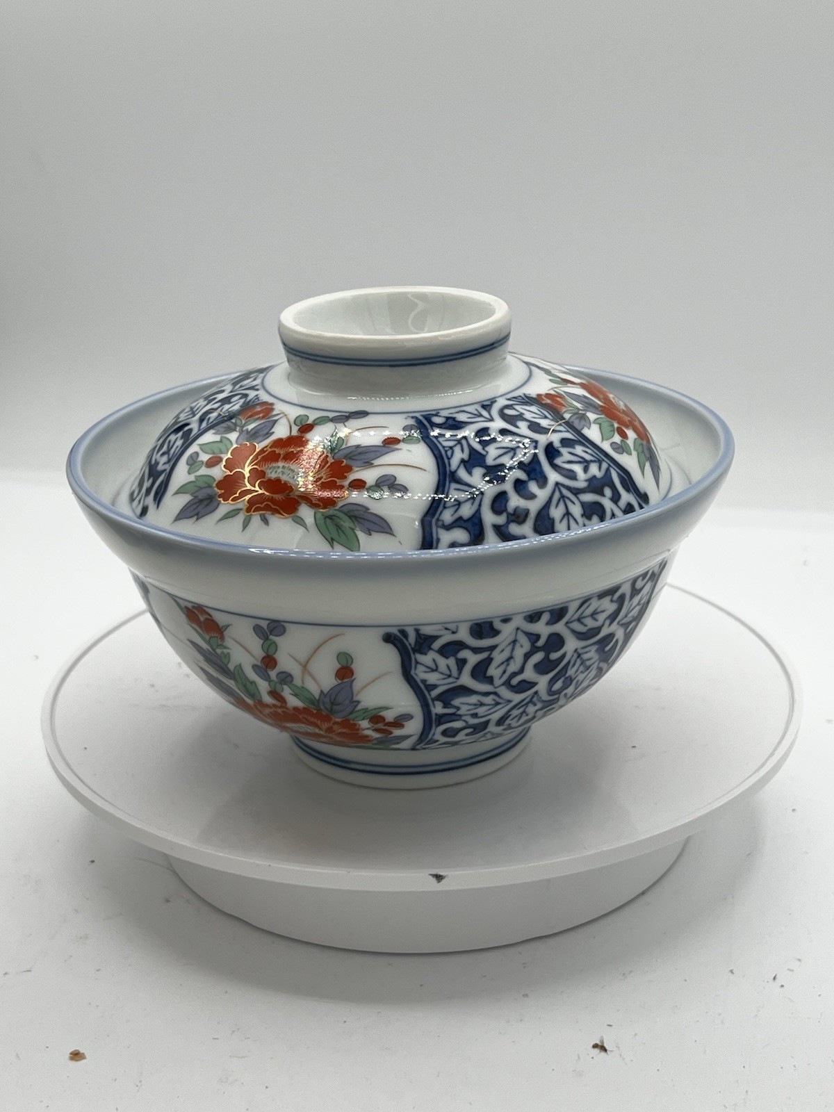 Vintage OMC Japan Covered Porcelain Bowl Imari Floral Lidded Rice Soup Bowl