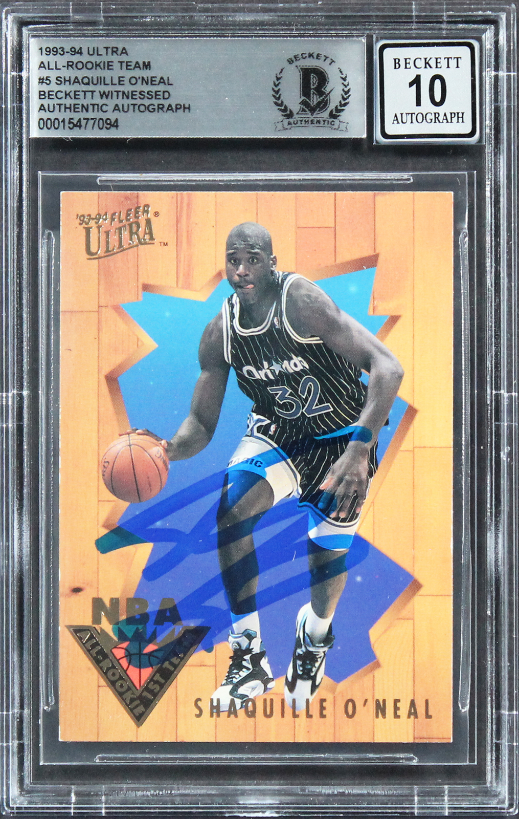 Shaquille O\'Neal Signed 1993 Ultra All Rookie Team #5 Card Auto 10 BAS Slabbed