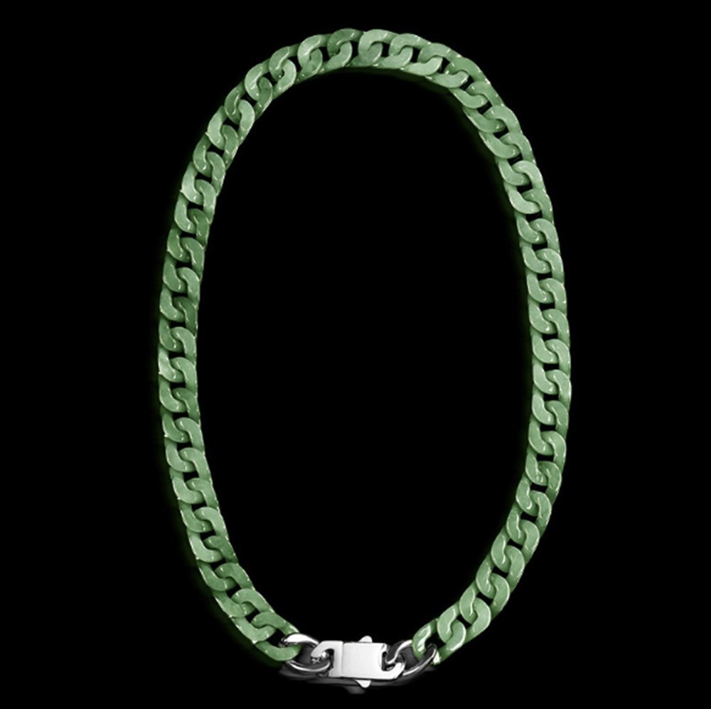 Certified Grade A Green Blue Natural Burma Jade jadeite Cuban Chain Necklace Certified Grade A Green Blue Natural Burma Jade jadeite Cuban Chain Necklace