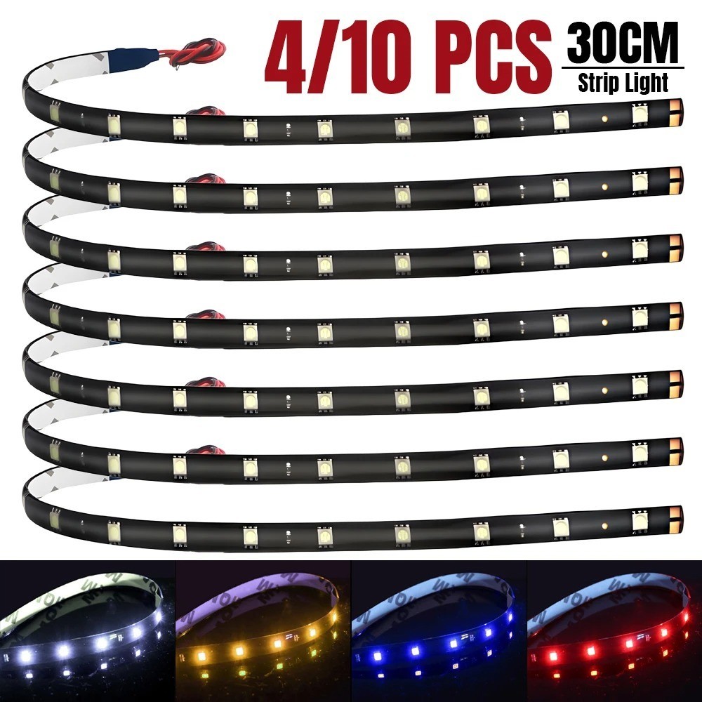 4/10PCS 30CM Red LED Strip Lights 12V Car Interior Ambient Lighting DRL Daytime 4/10PCS 30CM Red LED Strip Lights 12V Car Interior Ambient Lighting DRL Daytime