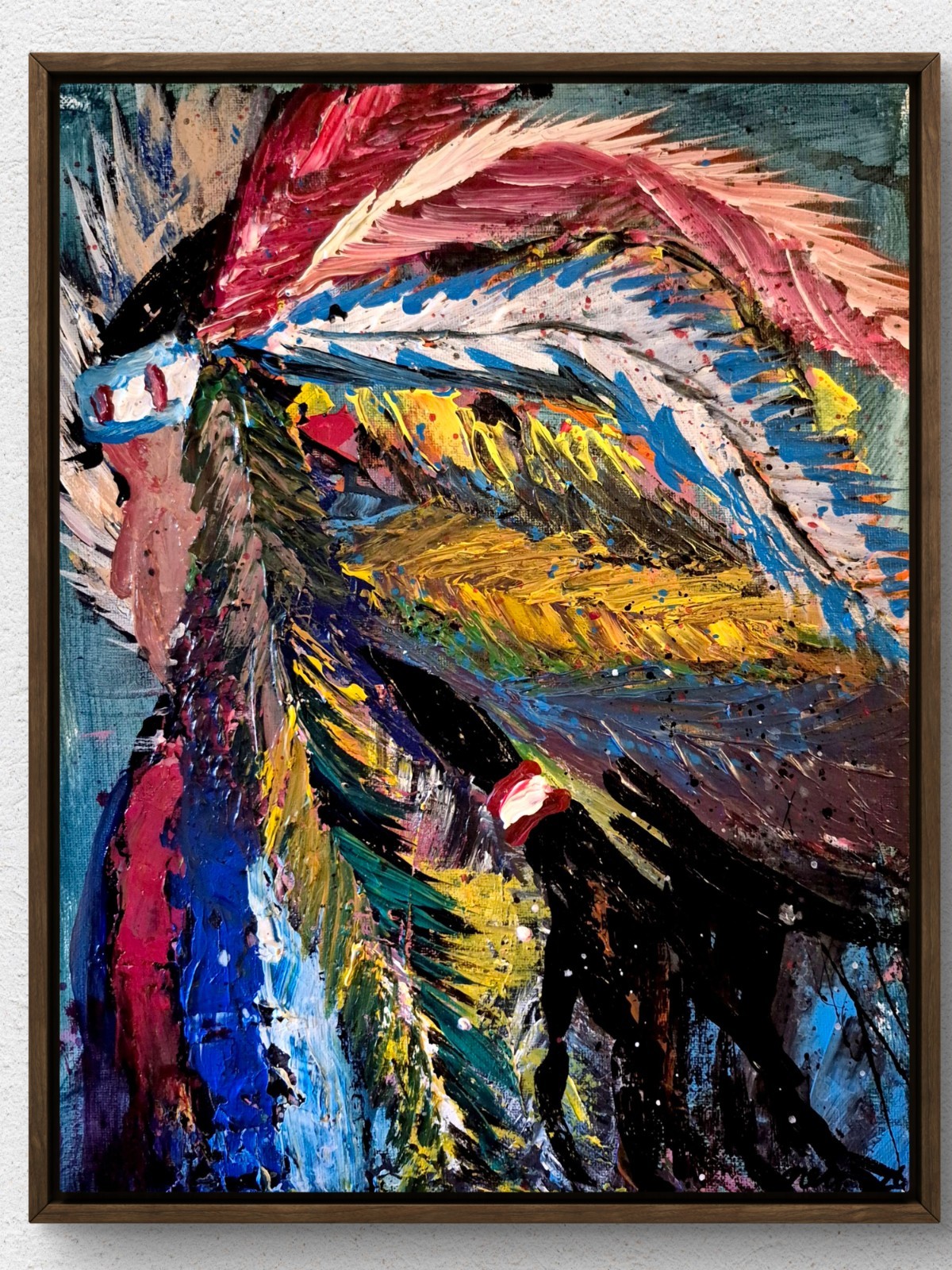Original Hand Painted 11x14 Colorful Textured Headdress Acrylic on Canvas Art A8