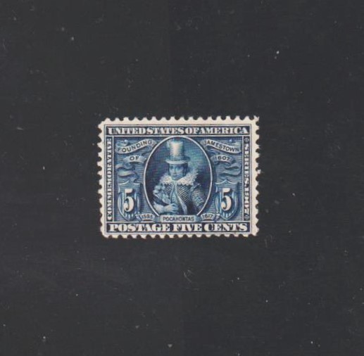 US #330 1907 5c Blue Pocahontas Unused F/VF/Hinged