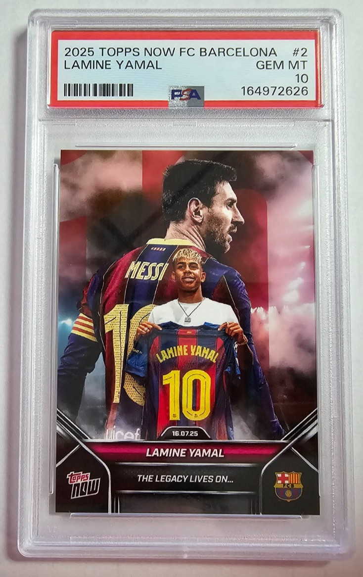2025-2026 Topps Now FC Barcelona #2 Lamine Yamal Lionel Messi Graded PSA 10 Gem