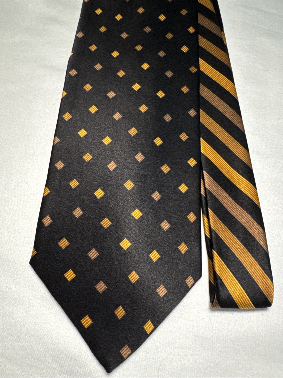 Vitaliano Pancaldi Black Gold Tan Diamond & Stripe Design Neck Tie Silk Vitaliano Pancaldi Black Gold Tan Diamond & Stripe Design Neck Tie Silk