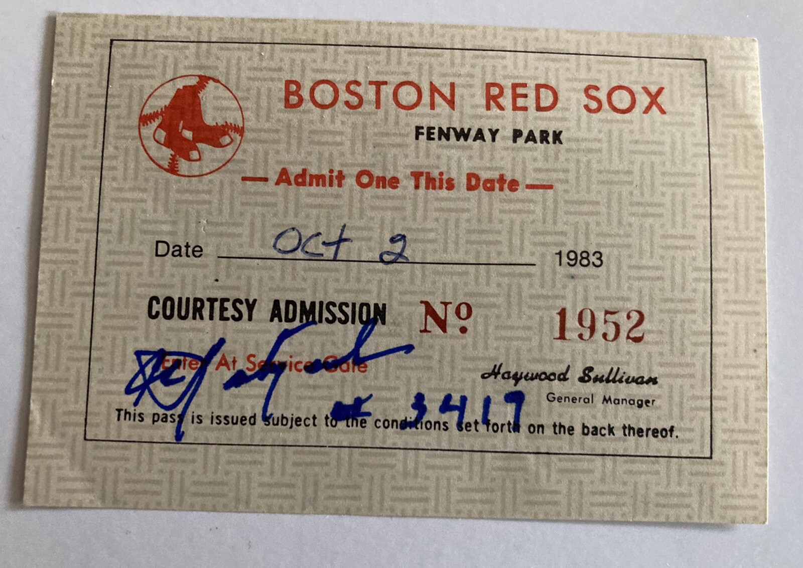 1983 Carl Yastrzemski Last Hit 3419/Yaz Day Signed Ticket Pass Boston Red Sox ⚾️