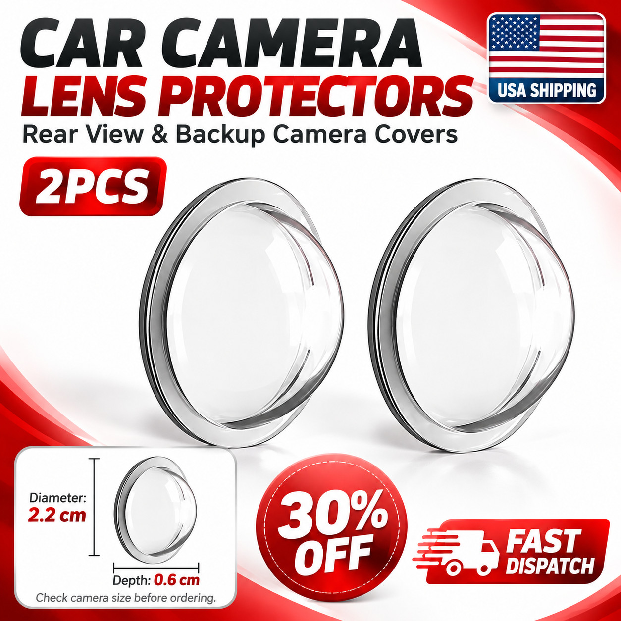 Universal Car Camera Lens Protector 2PCS Rear View Backup Camera Cover 360° Came