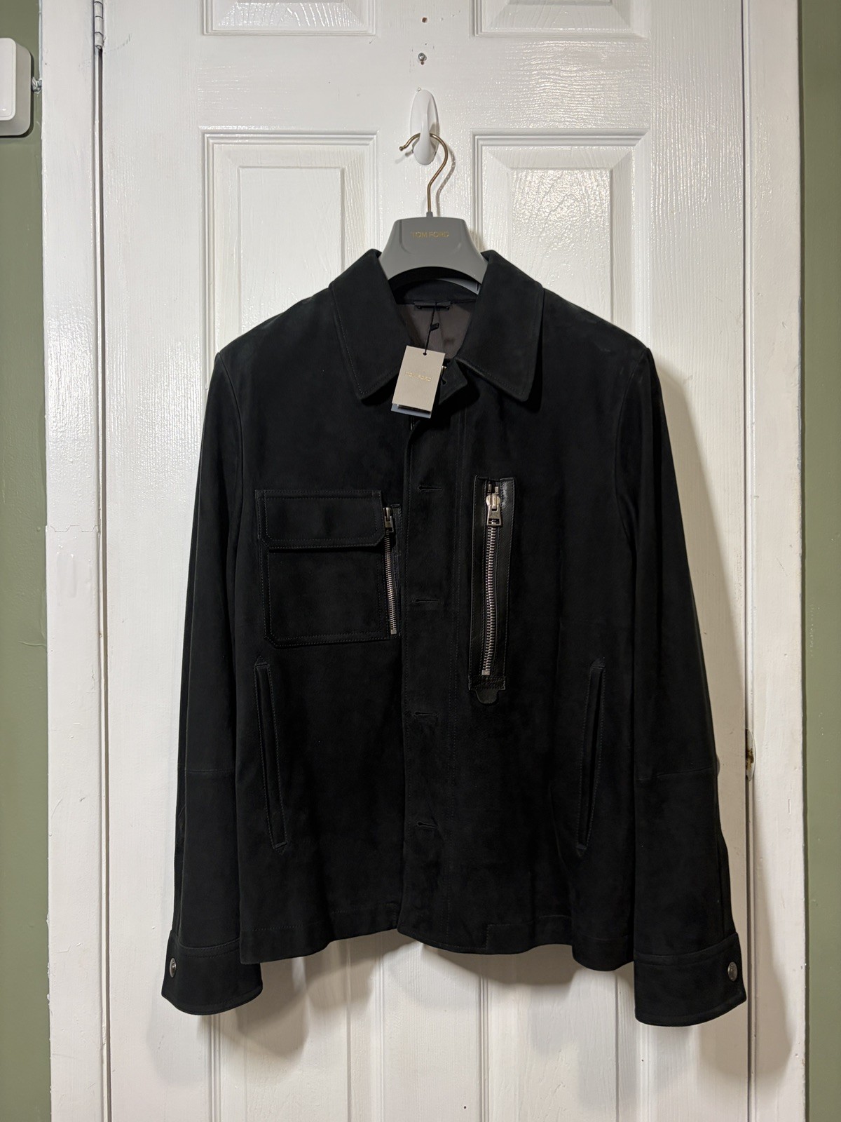 BNWT Tom Ford Black Lambskin Suede Leather Field Jacket Size 48IT