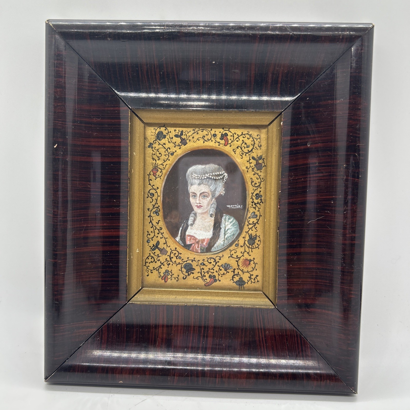 ANTIQUE MERCIER MINIATURE PAINTING PORTRAIT, WOOD FRAMED, SIGNED, c1900? vg ANTIQUE MERCIER MINIATURE PAINTING PORTRAIT, WOOD FRAMED, SIGNED, c1900? vg