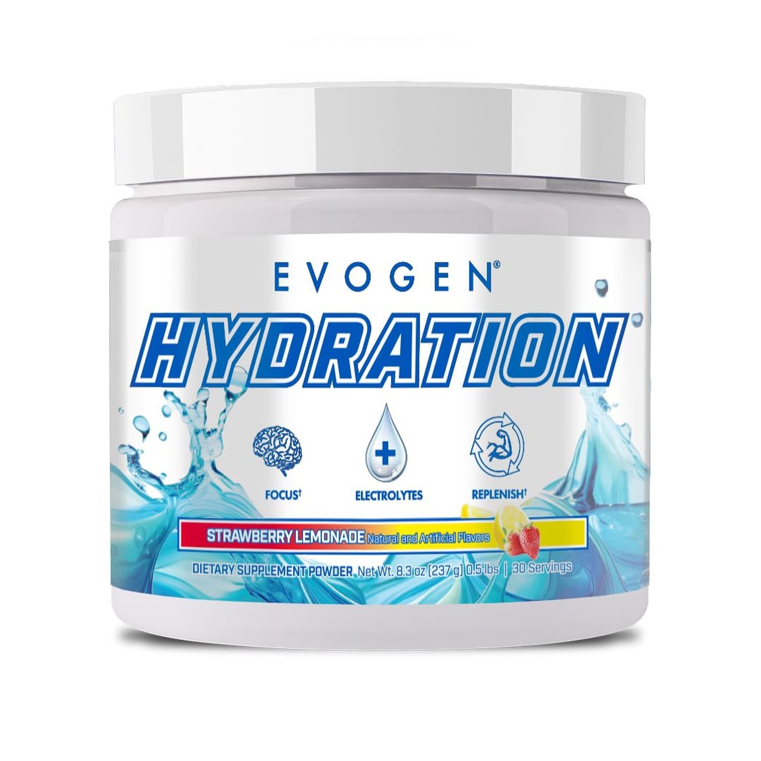 Evogen Hydration Sugar-Free Electrolytes | Strawberry Lemonade | 30 Servings