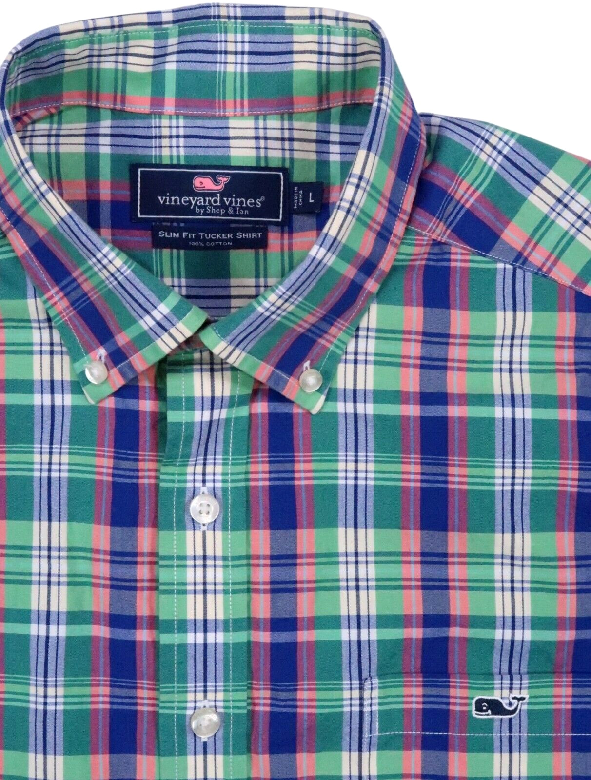vineyard vines slim fit tucker shirt tartan plaid vintage 2014 mens large pocket