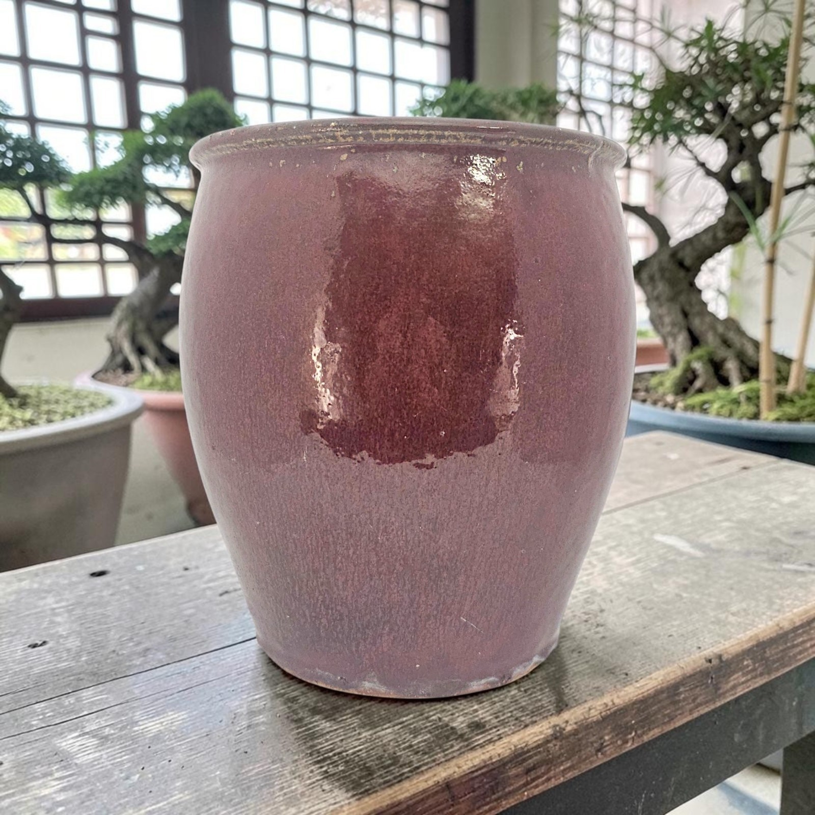 VTG Rustic Chinese Oxblood Sang de Boeuf Glazed Stoneware Planter Drip 9.75\