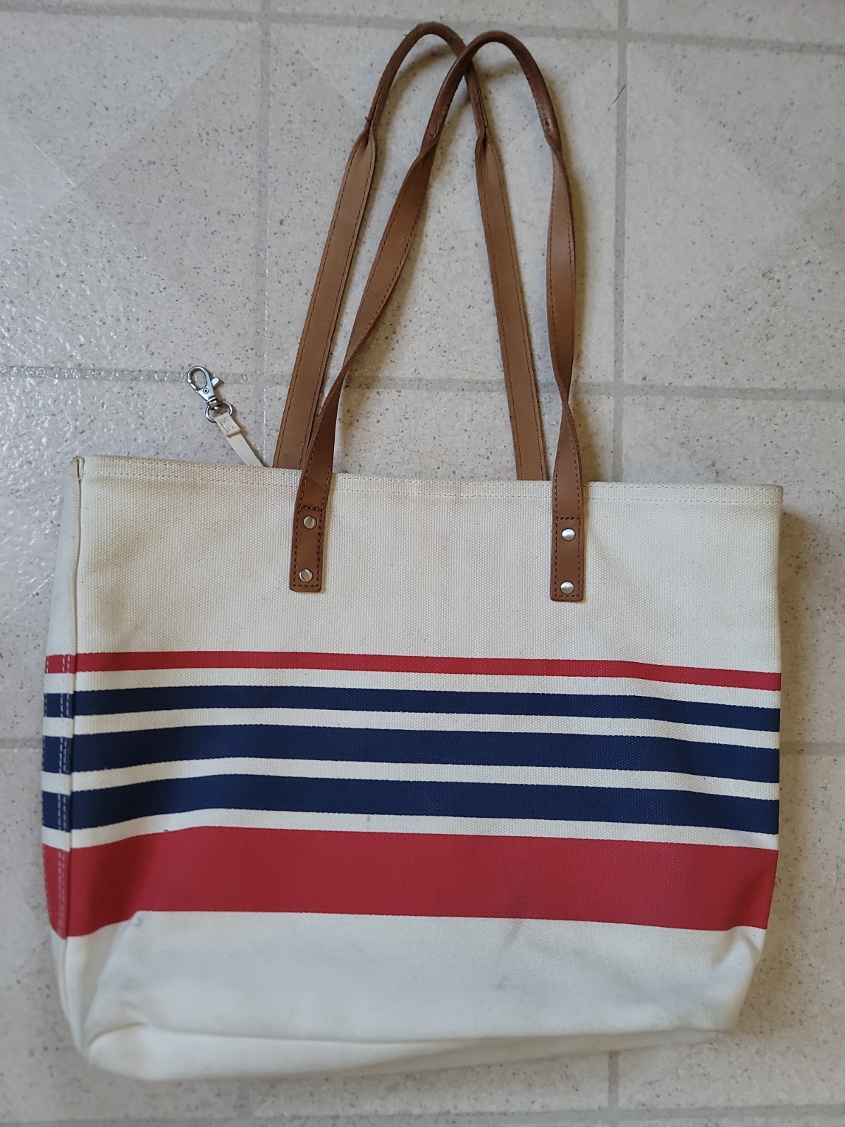 Vtg LL Bean Boat N Tote Canvas Bag Large Red White Blue Leather Handles Striped Vtg LL Bean Boat N Tote Canvas Bag Large Red White Blue Leather Handles Striped