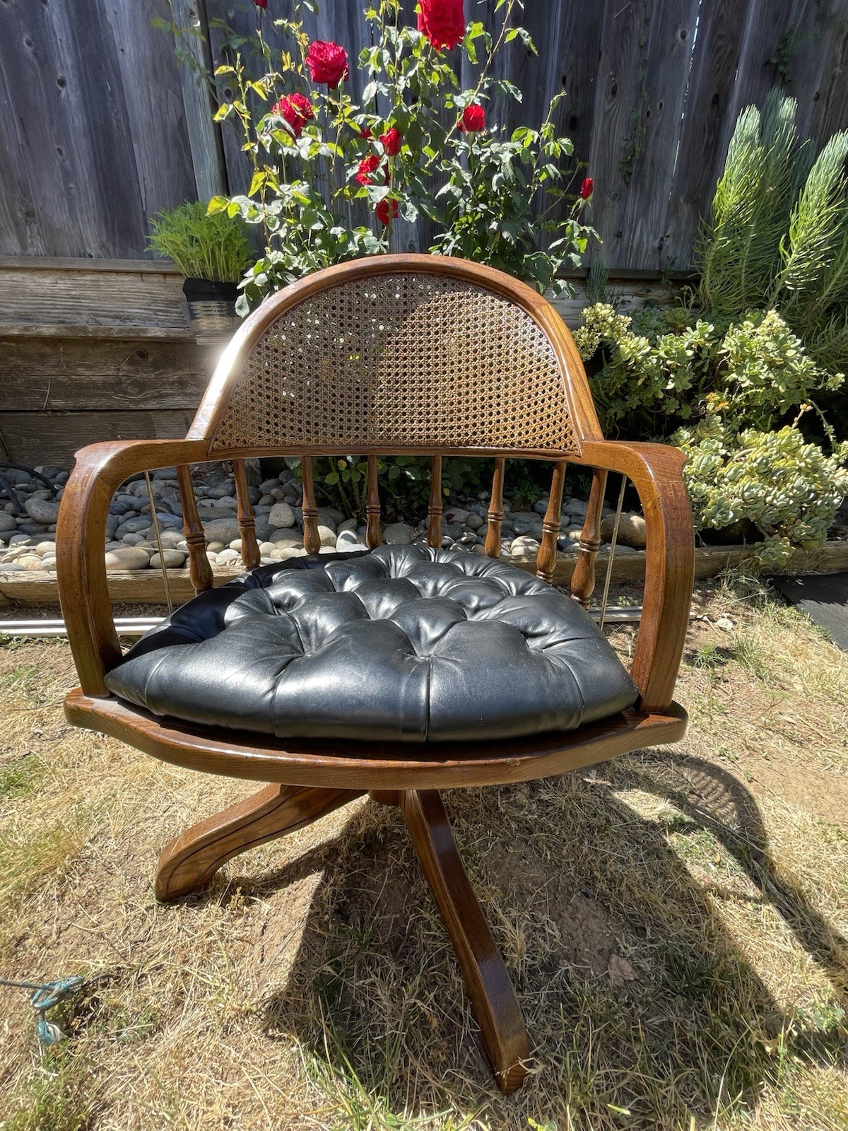 Vintage Bassett Cane Back Swivel Desk Chair Wood No Casters