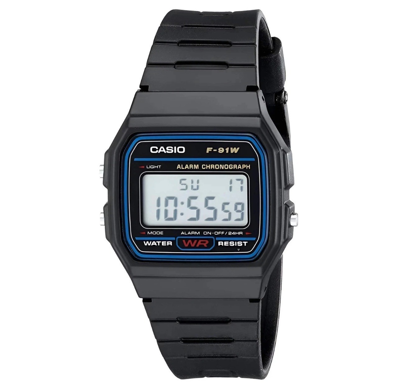 Casio F91W-1, 7 Year Battery Chronograph Watch, Black Resin Strap, Alarm, NEW