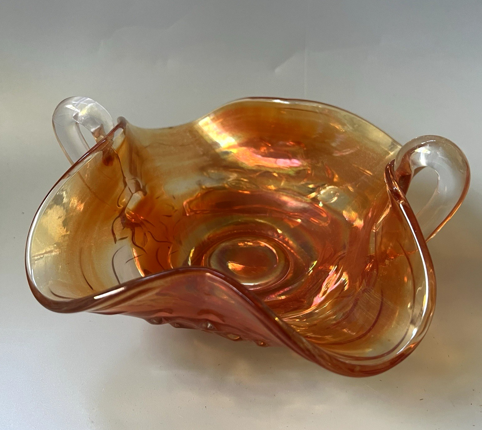Vtg Fenton Grape and Cable Marigold Carnival Glass Double Handled Bonbon