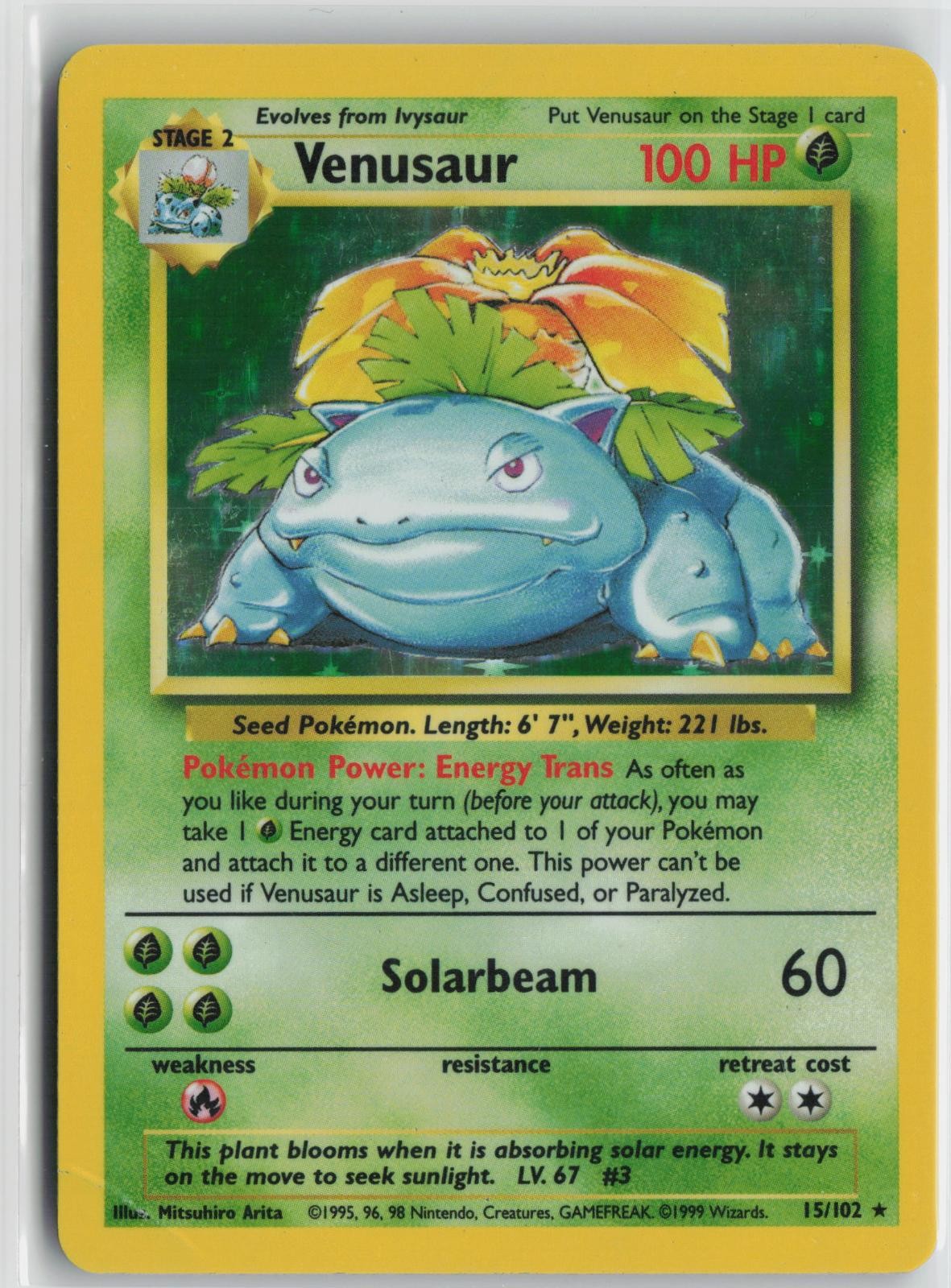 Venusaur 15/102 Holo Rare Base Set Unlimited Pokemon Heavily Played Venusaur 15/102 Holo Rare Base Set Unlimited Pokemon Heavily Played