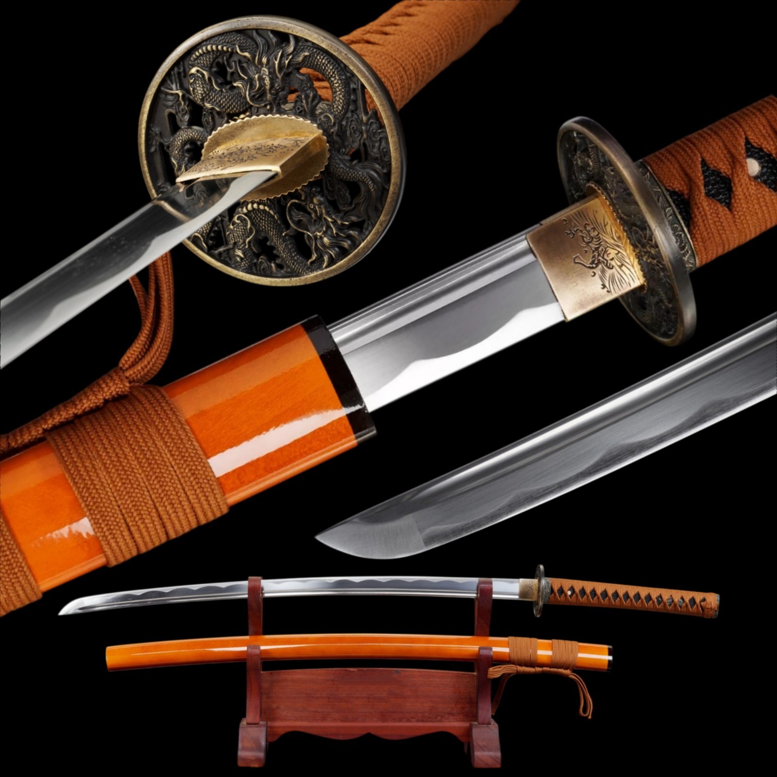 Japanese Katana Twin Azure Dragon Hand Forged High Carbon Steel Full Tang