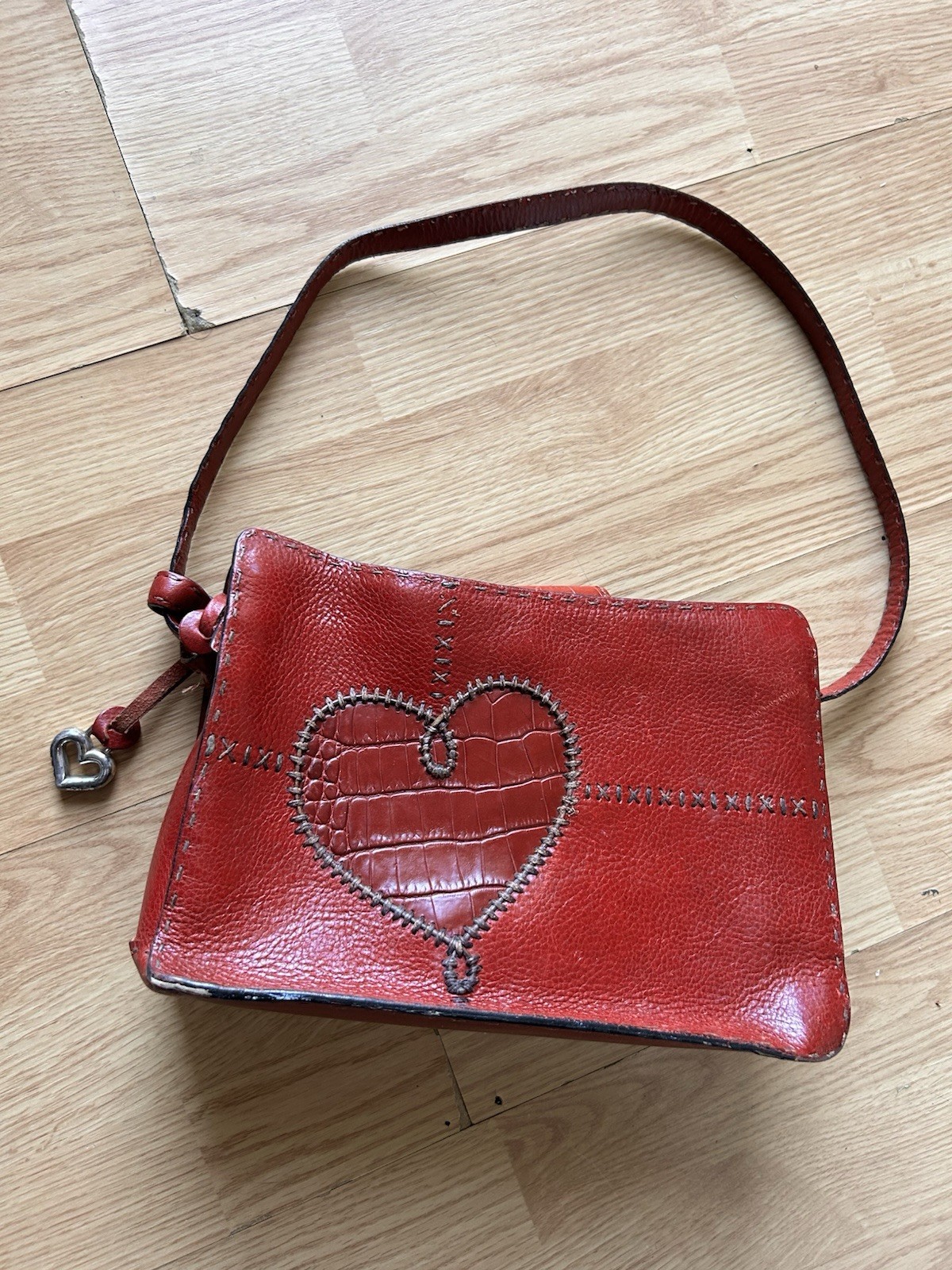 Brighton Red Leather Heart Stitched Shoulder Bag Purse Vintage Brighton Red Leather Heart Stitched Shoulder Bag Purse Vintage
