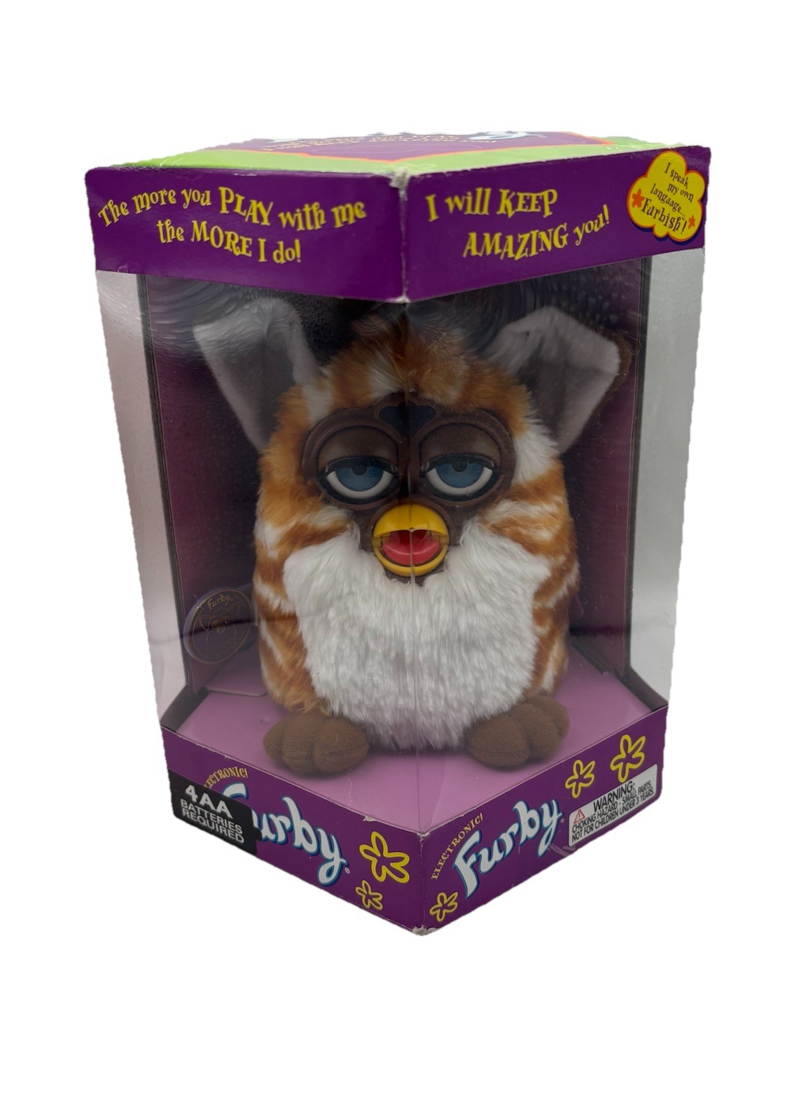 1999 Furby Gold Stripes Blue Eyes Tiger Electronics 70-800 Original Box