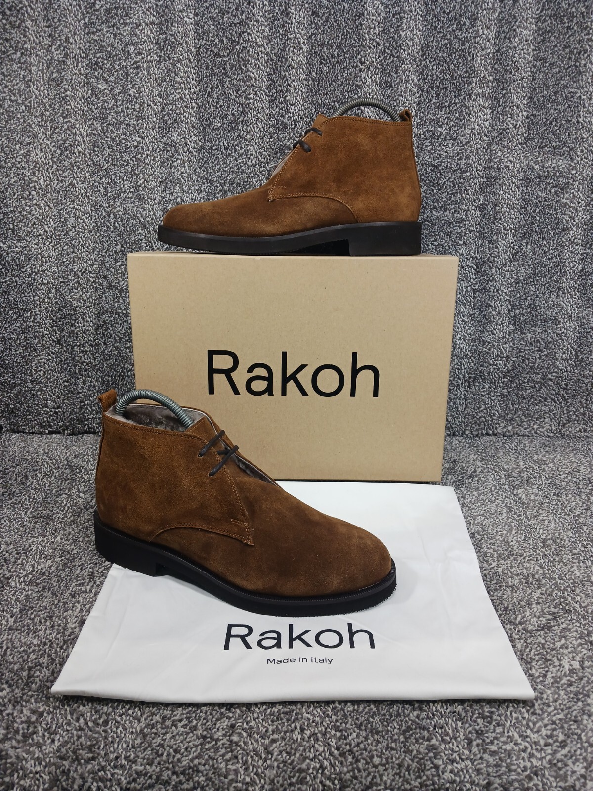 👞 Rakoh Mens Italian Leather Desert Boots Sz 9 / 42 Shearling Lined Suede Shoes
