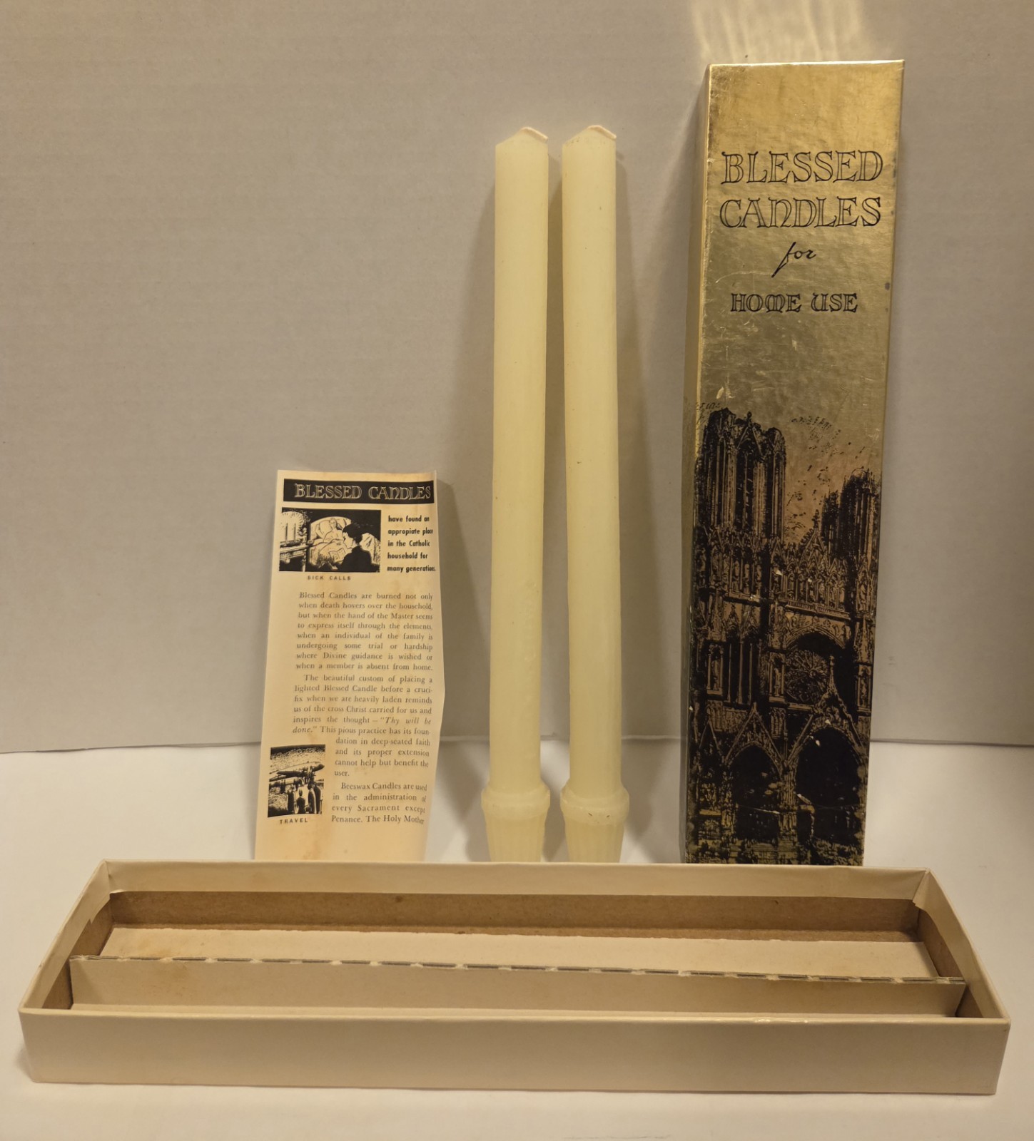 Vintage Catholic Blessed Candles Box of 2 For Home Use, Beeswax