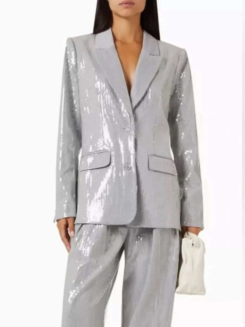 NWT Good American Sequin Oversized Blazer Jacket Heather Grey Sz. Medium