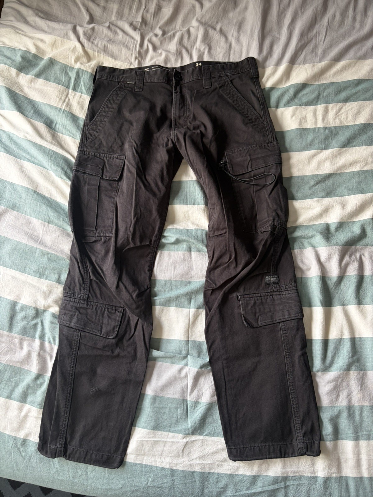 G STAR RAW P-3 CARGO TRAINER PANTS MENS 34 BLACK PRE-OWNED G STAR RAW P-3 CARGO TRAINER PANTS MENS 34 BLACK PRE-OWNED