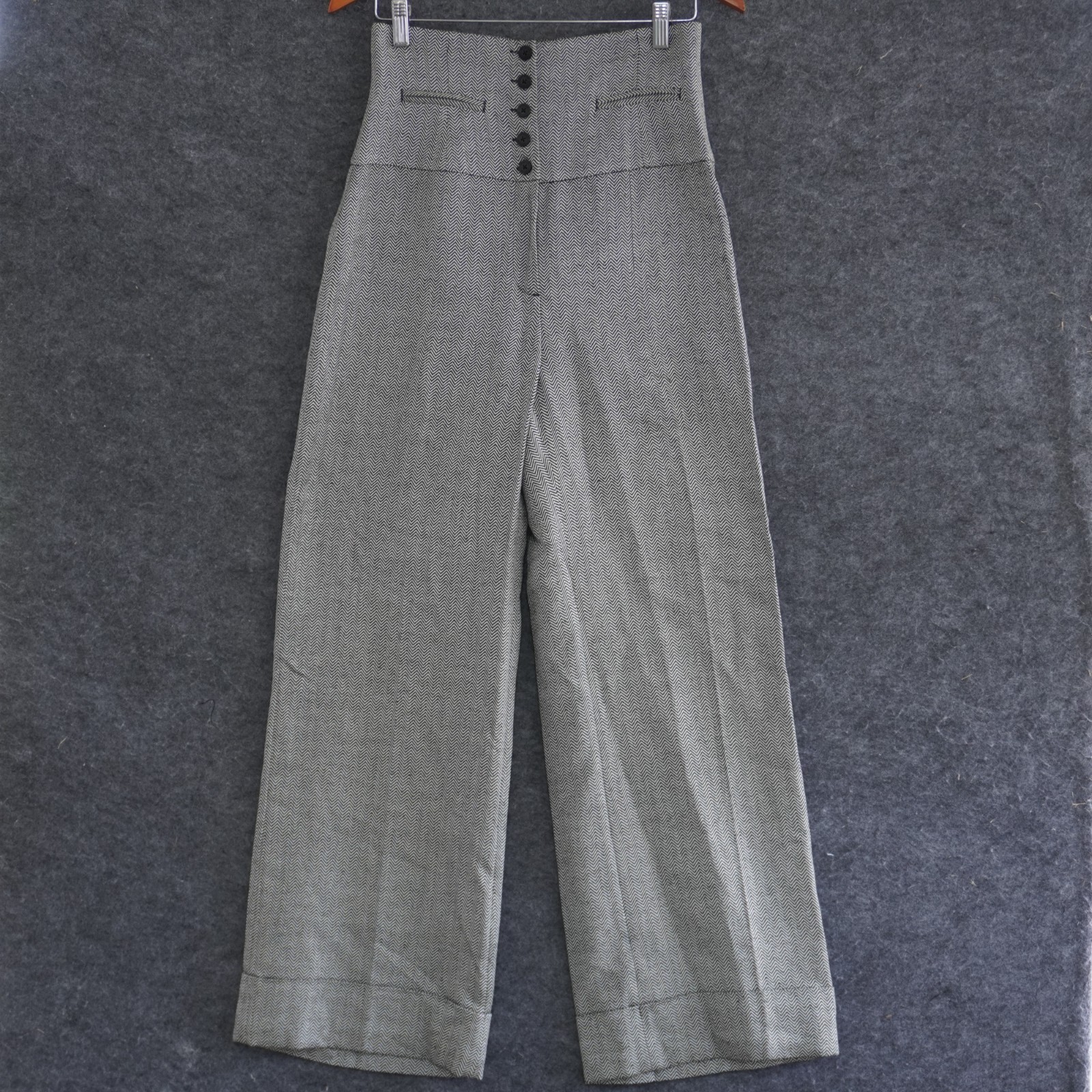 Vtg Emanuel Ungaro Herringbone Pants S Wide Leg Silk Wool Ultra High Rise Sailor