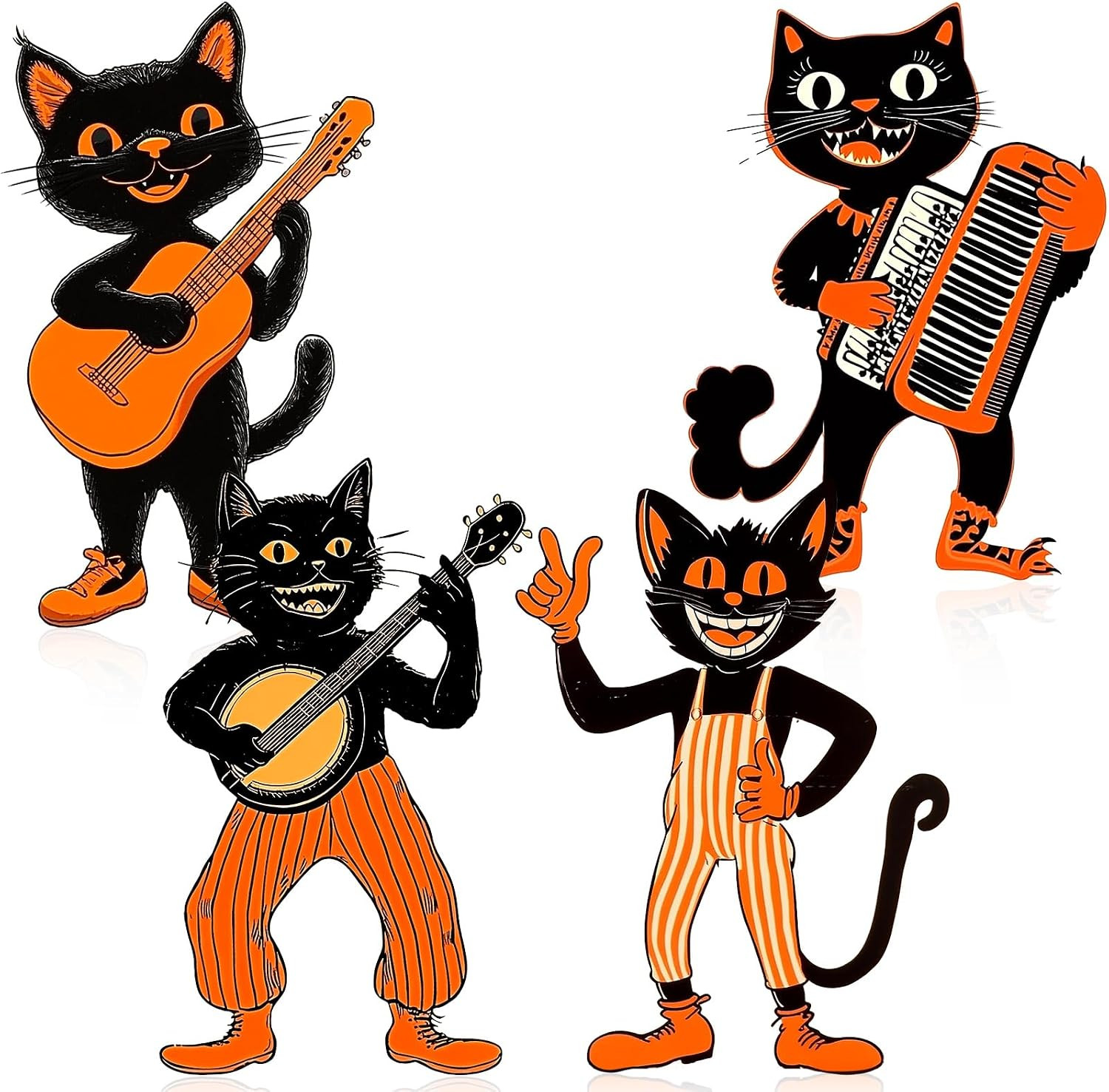 12 Pcs Vintage Halloween Cat Cutouts, Retro Black Cat Decorations
