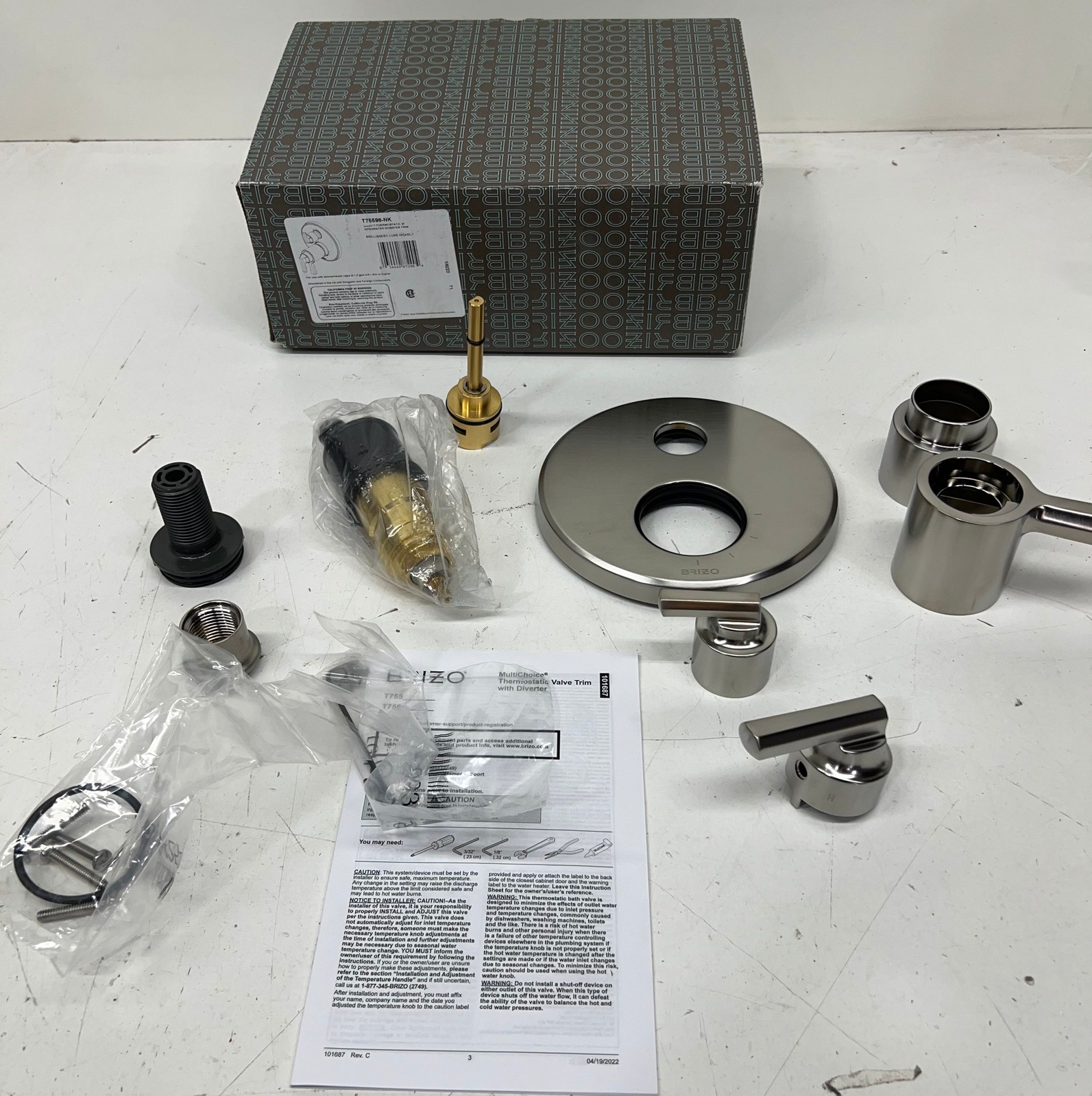 Brizo Levoir Thermostatic Valve Trim 3 Function Diverter Luxe Nickel T75598-NK