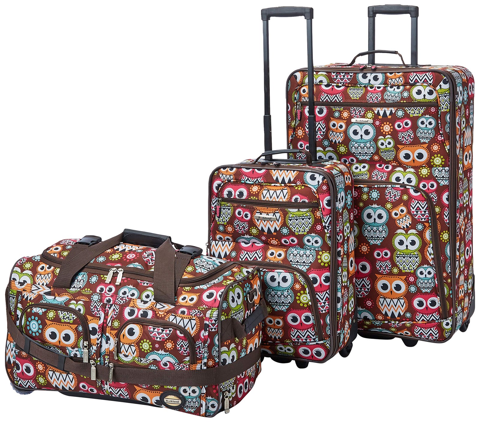 Rockland Vara 3-Piece Luggage Set Owl 20 22 28 Expandable Softside Rockland Vara 3-Piece Luggage Set Owl 20 22 28 Expandable Softside