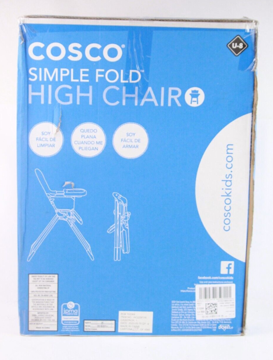Cosco Kids/Baby Easy-Clean Simple Fold High Chair White 50LB