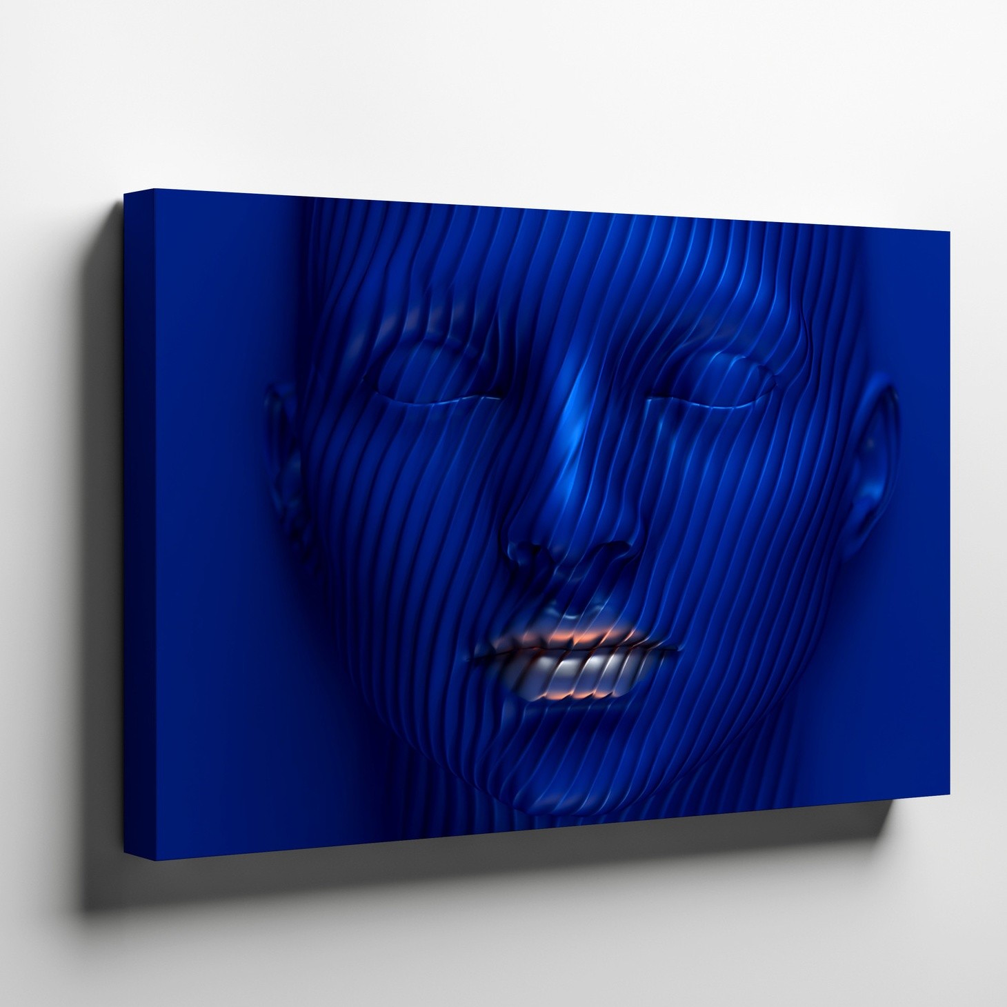 Abstract 3D Blue Face Canvas Wall Art Modern Sculptural Contemporary Home Decor
