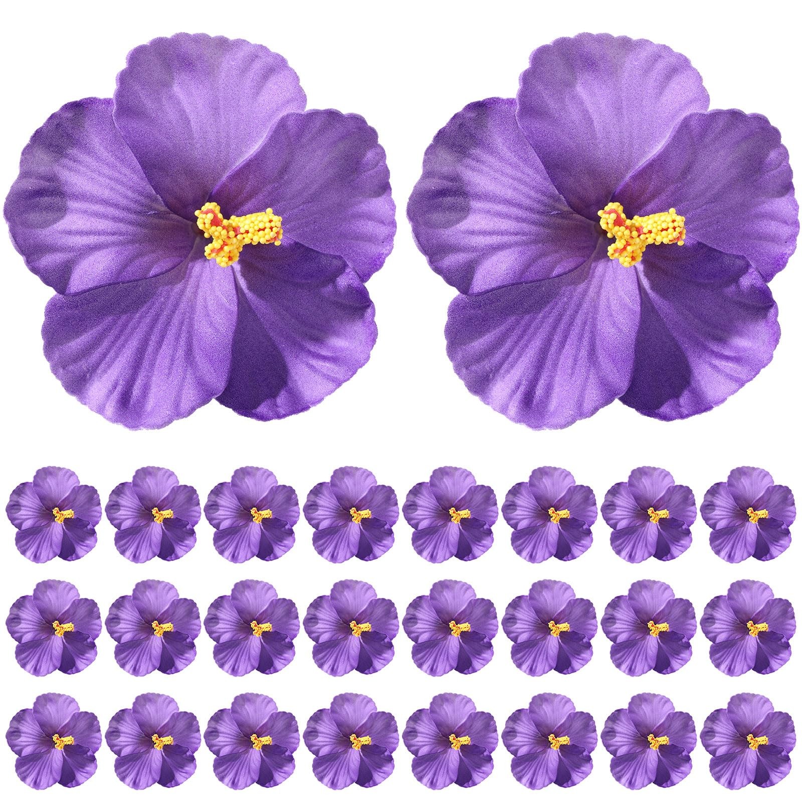 24 Pcs Purple Artificial Hibiscus Flowers, 4 inches Realistic EVA Foam Flower...