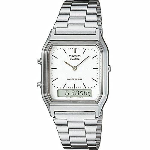 CASIO AQ-230A-7D/AQ230A-7D Analog-Digital Metal Band Silver Dial